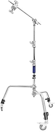 Pixapro C Stand Kit 145-300cm Heavy-Duty Light Stand Portable Tripod Stand With 2 Grip Heads, Turtle Base & Wheels Photography Stand Video Umbrella Stand (With Detachable base, 20 Boom)