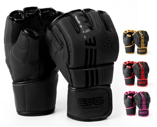 EVO Fitness Guanti MMA neri opachi Guanti per arti marziali Grappling Sparring da uomo Muay Thai Cage combattimento boxe sport da donna rosa UFC sacco da boxe allenamento (Nero, XL)