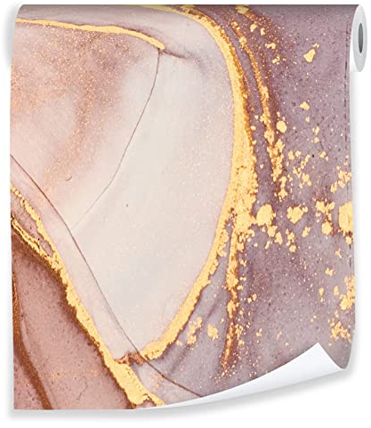 Vliestapete Marmor Marmoroptik Rosa Gold Steinoptik - 10mx50cm inkl. Kleister - für Schlafzimmer Wohnzimmer Küche Modern 10M Rolle Vlies Tapete Tapeten Wandtapete Mustertapete UV-Beständig