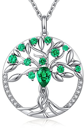 jiamiaoi Tree of Life Necklace Sterling Silver Cubic Zirconia Tree of Life Necklace Rhinestone Tree of Life Pendant Diamond Tree of Life Pendant Size 29mm*29mm, Chain 48cm