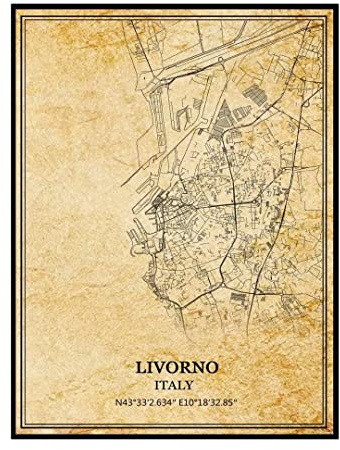Livorno Italien Wandkunst, Vintage-Druck, Poster, Leinwand, Karte, Kunstwerk, Reise, Souvenir, Geschenk, Heimdekoration, ungerahmt 12x16 Zoll