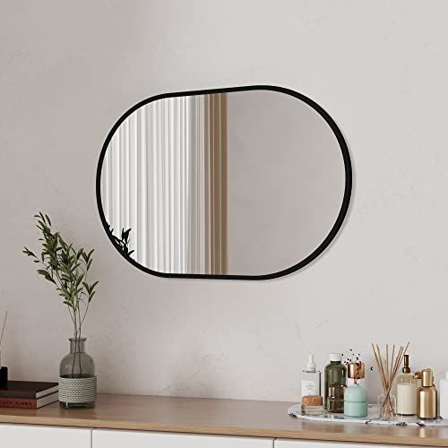 Boromal Oval Spiegel Schwarz 50x80cm Rechteckiger Metallrahmen Badspiegel Vertikal/Horizontal Badezimmerspiegel Wandspiegel Morden Dekorative