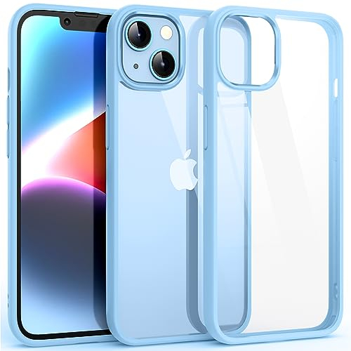 Supdeal Stoßfeste Klar Hülle für iPhone 14, [Nicht vergilbend] [10FT Militärischer Fallschutz] Hart Durchsichtig Rückseite Vier Eckenairbags Fallschutz Handyhülle, 6,1 Zoll, Hellblau