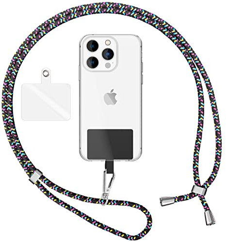 NALIA Universal Cordón Correa para Telefono Movil con Tarjeta, Colorido Cadena para Smart Phone Funda, Cuerda para Colgante Alrededor del Cuello o Hombro, Gancho Metálico, Color:Negro Multicolor