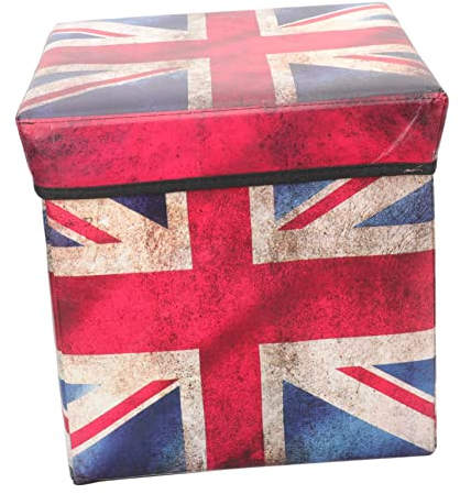 CIYODO Aufbewahrungsbox mit britischer Flagge, Vintage-Stil, quadratisch, mit Deckel, Make-up-Organizer, dekorativer Tritthocker