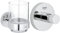 GROHE Essentials - Glas mit Halter, Chrom, 40447001 & Essentials - Bademantelhaken (robuster Haken, langlebige und Pflegeleichte Chromoberfläche, einfache Montage), Chrom, 40364001