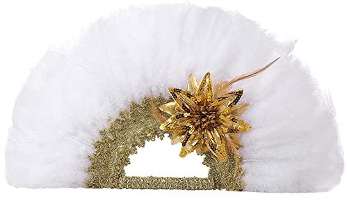 African Turkey Feather Fan 20s Vintage Hand Fan Handmade Hand Held Fan for Costume Dancing Show Tea Party Wedding Decoration