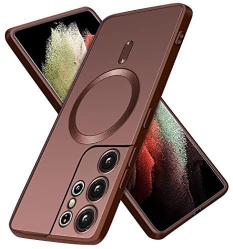Luhuanx Coque pour Samsung Galaxy S21 Ultra 5G, S21 Ultra avec objectif à couverture complète, sans fil, coque de protection pour appareil photo d'écran (marron)