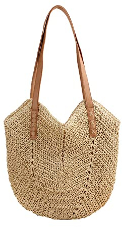 YdseozOA Femmes Paille Plage Sac à bandoulière Grands Sacs de Paille à la Main Tissage Sac fourre-Tout été Plage Vacances Paille Sacs à Main (Beige)