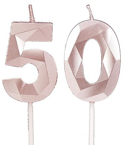 50th Birthday Candles, Rose Gold Number Candles Birthday Decoration, Happy Birthday Cake Toppers, for Birthday Parties Weddings Company Anniversaries (Rose Gold, 50)