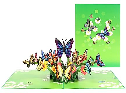 ERBO Pop Up Karte Geburtstag, Geburtstagskarte 3d mit Umschlag, Schmetterling Geburtstagskarten für Kinder, Mama, Frau, Mann, Papa, Kollegen (19x14CM)