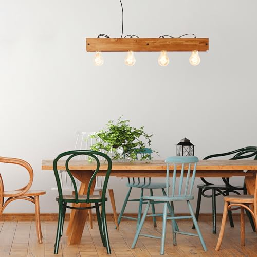 Lightbox kürzbare Balken Hängelampe - 75 cm Länge - rustikale Pendelleuchte mit kürzbarem Kabel - 4 x E27, max. 42 W - aus Metall/Holz - in Schwarz/Holz