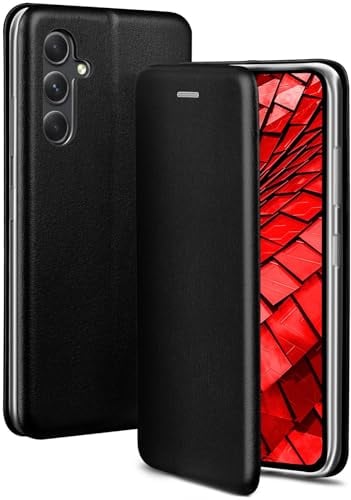 ONEFLOW Handyhülle kompatibel mit Samsung Galaxy A54 5G - Hülle klappbar, Handytasche mit Kartenfach, Flip Case Call Funktion, Leder Optik Klapphülle mit Silikon Bumper, Schwarz