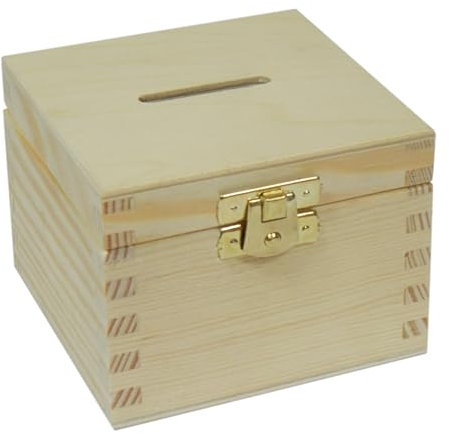 Wooden World - Spardose aus Holz, ideal für Decoupage und Brandmalerei, einfaches Öffnen, 10 x 10 x 7,5 cm