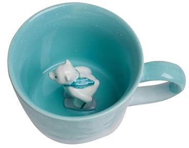 DIHOclub Skiing Polar Bear Ceramic Cup Hidden Animal Inside Mug Cute Cartoon Handmade Figurine Mugs,Holiday and Birthday Gift for Coffee Milk Tea Lovers,12 OZ(Blue White)
