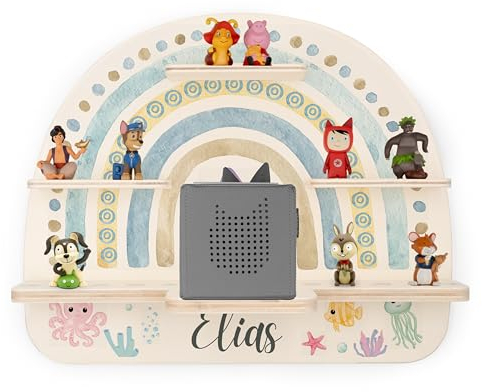 Kidsmood - Tonie Regal personalisiert mit Namen | Kinderzimmer Wandregal inkl. Metallplättchen für Tonie Figuren & Aussparung für Musikbox | Tonieregal für Mädchen & Jungen