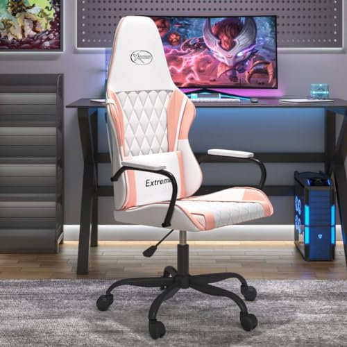 Gecheer Sedia da Gaming Massaggiante Bianco e Rosa in Similpelle,Sedia da Gaming Massaggiante Nero e Blu in Similpelle