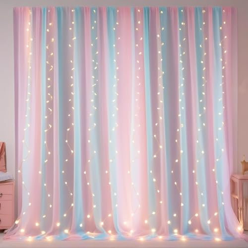 Eimilaly Regenbogen Schiere Vorhänge für Schlafzimmer/Thema Party, Stabtasche Schiere Vorhänge 84 Zoll lang Schiere Baldachin für Mädchen Zimmer Dekor