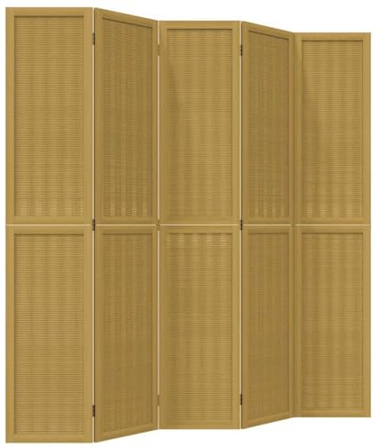 vidaXL Raumteiler 5-TLG., Paravent Faltbar, Trennwand für Innenbereich, Spanische Wand Sichtschutz Umkleide, Braun Massivholz Paulownia