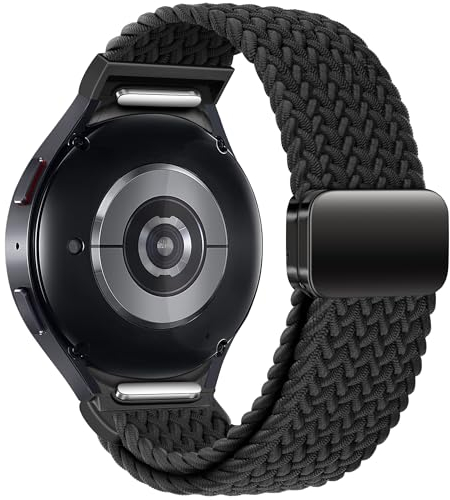Geflochtenes Armband Kompatibel mit Samsung Galaxy Watch 7 6 5 4 40mm 44mm/6 Classic 43mm 47mm/5 Pro 45mm No Gap Armband mit Magnet Galaxy Watch Band für Damen Herren(Schwarz)