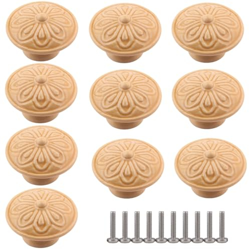 ZESLIV 10 Stk Möbelknöpfe Möbelgriffe aus Keramik Schubladenknopf Schranktürknöpfe, 40mm Möbelknopf Kinderzimmer Möbelknauf, Gelb