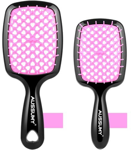 Aussumy Entlüftete Entwirrungsbürste – 2 Stück, normale und Mini-Haarbürste mit weichen Borsten für müheloses Verheddern – ideal für nasses, trockenes oder beschädigtes Haar für Damen, Herren, Kinder