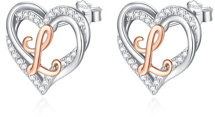 INFUSEU Buchstaben Ohrring, 925 Sterling Silber L Ohrstecker Initial Kleine Ohrringe Rosegold Herz Buchstabe A-Z Vorname Alphabet Initialen Personalisierter Schmuck Geschenke für Frauen Mädchen Damen