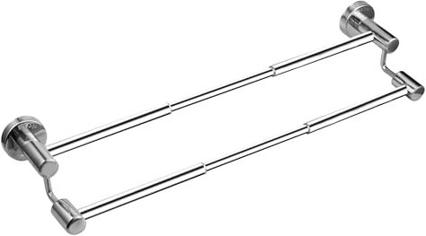 Retractable Towel Rail High-low Double Rod Bathroom Hand Towel Holder Stainless Steel Towel Rack Kitchen Towel Bar Adjustable from 38.3cm to 62cm Wall mount Towel Rail with Screws| Polished Silver