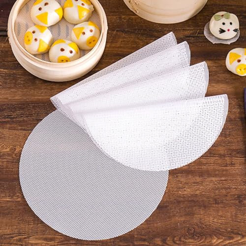 12 Stück Silikon Dämpfer Matte Antihaft Runde, 25cm Wiederverwendbare Dumplings Matte, Silikon-Dampfgarerfutter Dampfgarer Einlagen Unterlage Mesh für Gedämpfte Brötchen, Knödel, Backen, Gebäck
