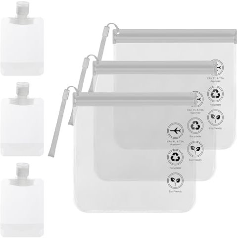 3 Pièces Trousse de Toilette Voyage 20 x 20 cm, Trousse Transparente Avion Réutilisable avec 3 Contenants 50ml, Sac Transparent Voyage Portable pour Avions Trains Croisières