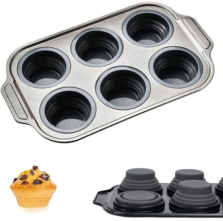 Moule à muffins en silicone, antiadhésif, avec cadre en métal solide, pour un démoulage facile des muffins, passe au lave-vaisselle, pour 6 muffins, gris, 31 x 18 cm