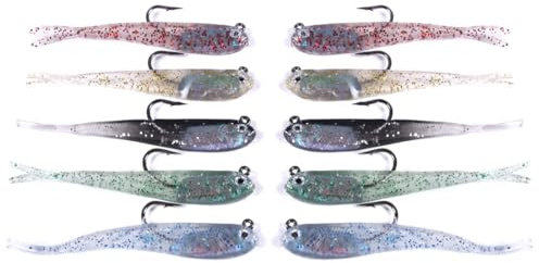 NOPKESV Morbido Silicone T Coda Esca Artificiale con Gancio Tagliente 10Pcs Esca da Pesca 7.5CM 6.5g