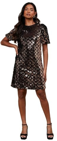 Oasis Occasion Geo Sequin Puff Sleeve Mini Dress, 10, Black