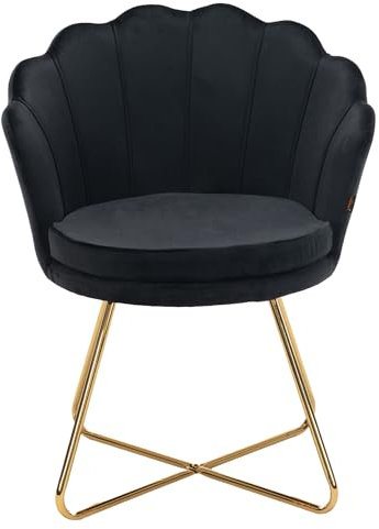 Hawthyhome Polstersessel Esszimmerstühle, Stuhl Schminktisch, Stuhl Samt, Blütenblatt-Rückenlehne Lehnstuhl mit Metallbeinen Gold, Bis 150 KG Belastbar Schwarz