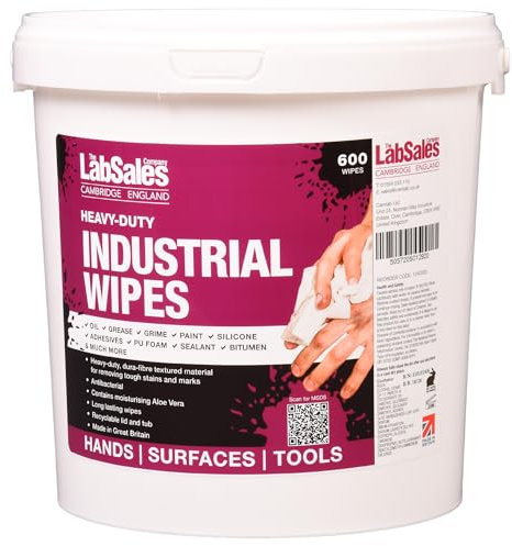 Labsales Heavy Duty Industry Cleaning Wipes, Antibacterial, XL Textured Wipes For Hands, Surfaces & Tools, Tough On Stains Kind On Skin, XL Tub Of 600 Wet Wipes