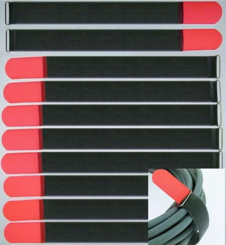 10 x Klett-Kabelbinder 40 cm x 40 mm Neon Rot FUK wiederverschließbar Kabel-Klettband mit Metall-Öse - 400 mm wiederverwendbar