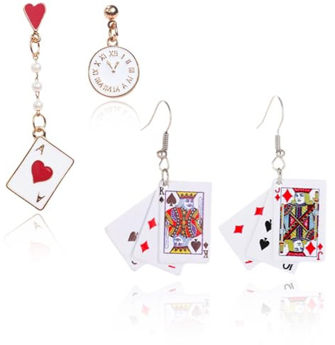Poker Ohrringe 2 Paar Valentinstag Poker Earrings Lustige Poker Ohrstecker Asymmetrische Fashion Earrings For Women FüR Karneval, Geburtstag, Geschenk