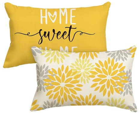 Artoid Mode Lot de 2 housses de coussin décoratives pour canapé, salon, extérieur, 30 x 50 cm, jaunes et dahlias