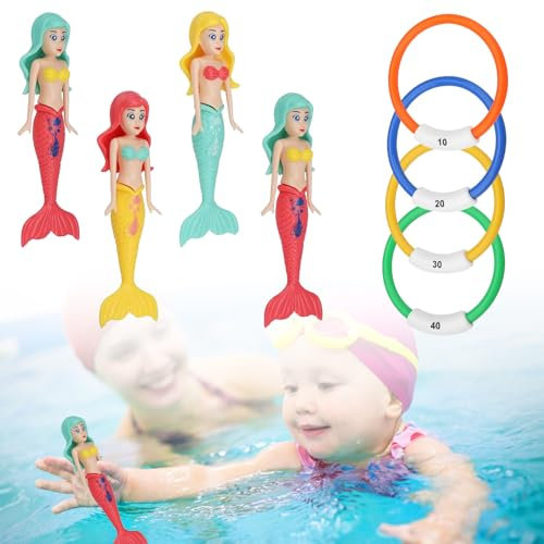 LUHOCIY 8 Pezzi Immersioni Bambini, Anelli da Immersione, Piscina Sirena Set, Progettato per la Ricreazione dell'Acqua, può Essere Utilizzato nelle Piscine, Parchi Acquatici