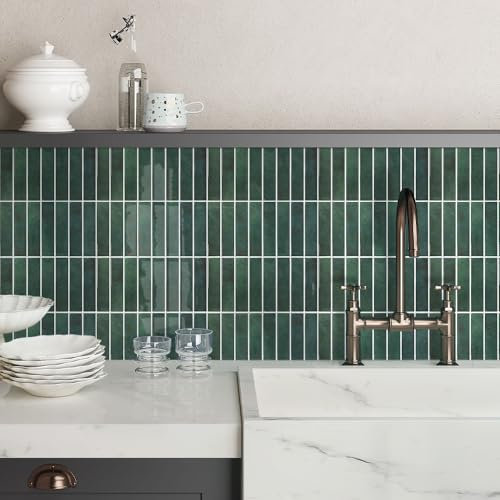 COMSTICKC Piastrelle Adesive Cucina Bagno 3D Verde - Mattonelle Adesive Bagno, 10 Pezzi Murali Autoadesivo Cucina Decorativi, Impermeabili e Facili da Pulire(30,5x30,5cm)