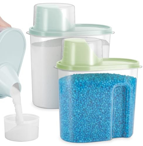 2Pcs Dosificador Detergente Lavadora, Dispensador Detergente Lavadora de 2 Litros para, Almacenamiento de Detergente de Plástico PET para Detergente Lavadora Liquido, Recipiente para Detergente