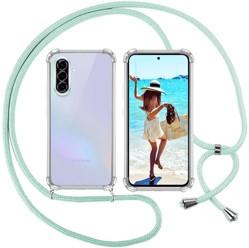 ISOI Funda con Cuerda para Samsung Galaxy A36 5G, Carcasa Transparente TPU Suave Silicona Case con Correa Colgante Ajustable Collar Correa de Cuello Cadena Cordón, Verde