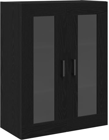vidaXL Armario de Pared con Puertas de Vidrio, Almacenamiento Negro de Roble para la Sala y el Comedor, 69.5 x 34 x 90 cm, Mueble Moderno de Madera Maciza, estantería Rectangular Que Ahorra Espacio,