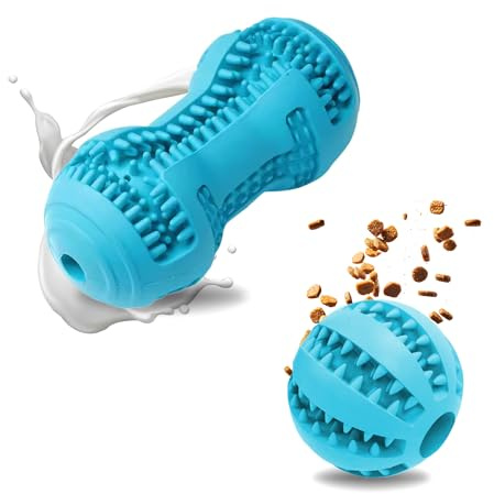 HADITA Mordedor Perro, Juguetes para Perros - Pack de 2 Pelota Perro Interactiva y Huesos para Perros, Caucho Natural, No Tóxico, Ideal Cachorros y Adultos, Limpieza Bucal, Combate Ansiedad