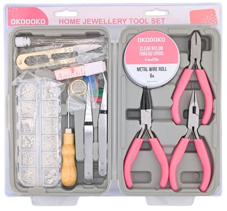 17pc Jewellery Making Tool Kit with Findings (600pc), Pliers, Needles, Cutter, Measuring Tape, Threaders, Awl, Tweezers, Nylon, Wire for Handmade Bracelets, Earrings, Necklace Repair Arts & Crafts