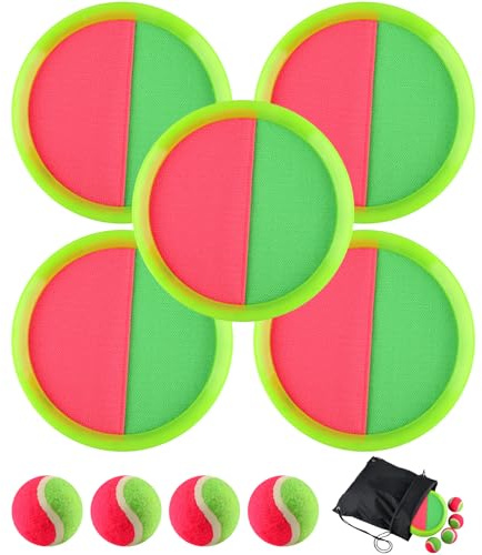 Bouiexye Toss and Catch Ball Game for Kids Adults Beach Outdoor Garden Yard Toys Set with 5 Paddles 4 Balls and 1 Storage Bag- Green