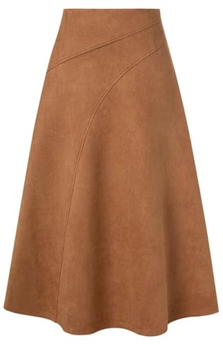 Kate Kasin Damen Eleganter Verdicktem Wildleder Midirock A-Linie Rock Faux Wildleder hoch taillierte Bodycon A-Linie Midi Röcke