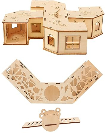 Gatuida Wooden Hamster Tunnel Toy with Seesaw and Bunkers, Pet Playground for Hamsters and Small Pets, Fun Maze for Relaxing and Exercising Style
