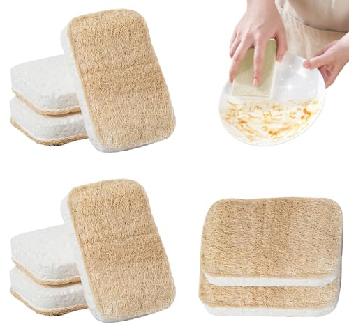 8 Pcs Loofah Sponges Washing Up Eco Kitchen Dish Sponge, Natural Cellulose Plastic Free Compostable Sponge for Dishes Pots Washing Kitchen Cleaning