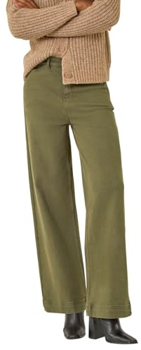 Roman Originals Wide Leg Jeans for Women UK Ladies Denim Trousers Palazzo Pants Jeggings Stretchy Cotton Summer Winter Autumn Spring Smart Office Work Party Flattering Bottoms - Khaki - Size 12